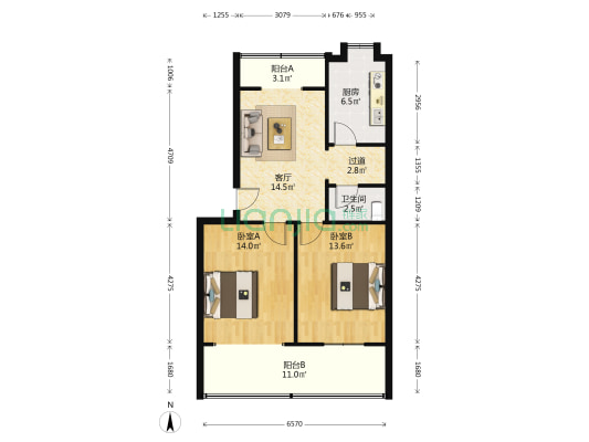 松柏巷 2室1厅1卫 77平方
