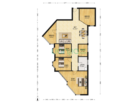 棕南俊园 3室1厅1卫 140平方