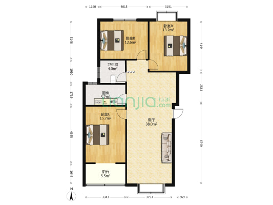 枫林湾 3室1厅1卫 120平方