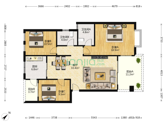 丽都路8号 3室1厅2卫 125平方