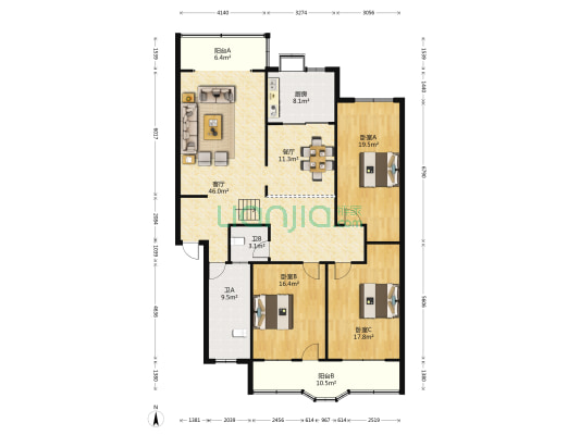 工行宿舍 3室2厅2卫 157平方