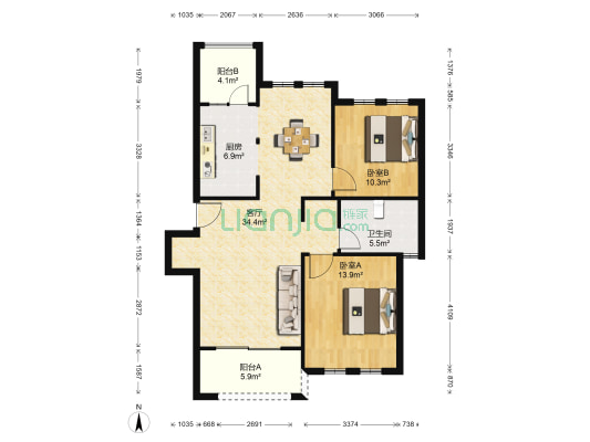 同润加州  2室1厅1卫 94平方