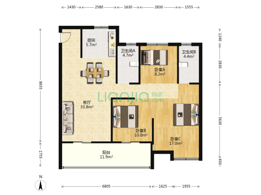 金麟府 3室1厅2卫 129平方