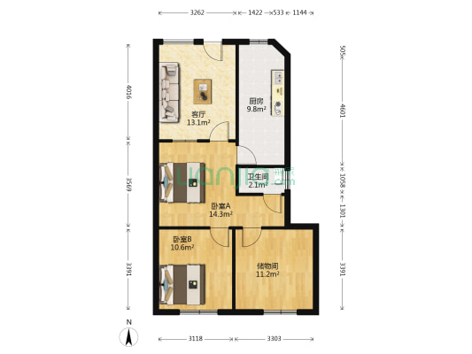 襄樊市老农业银行汉江南路家属院 2室1厅1卫 81平方