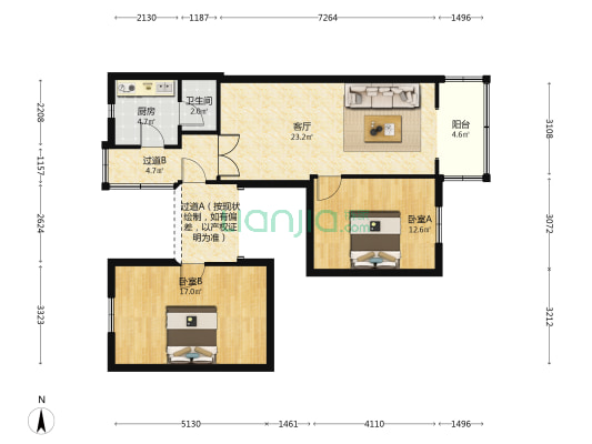 小福建营巷9号 2室1厅1卫 82平方