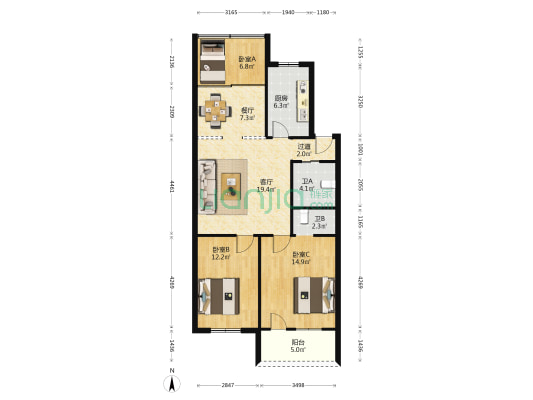 高桥阳光新村 3室2厅2卫 100平方