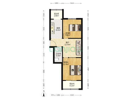 民泰里 2室1厅1卫 64平方