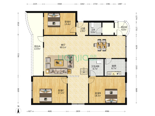 房管小区 3室1厅2卫 159平方