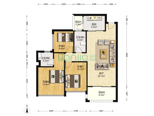 帝庭公馆 3室1厅2卫 100平方