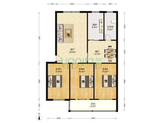 中兴小区 3室2厅1卫 137平方