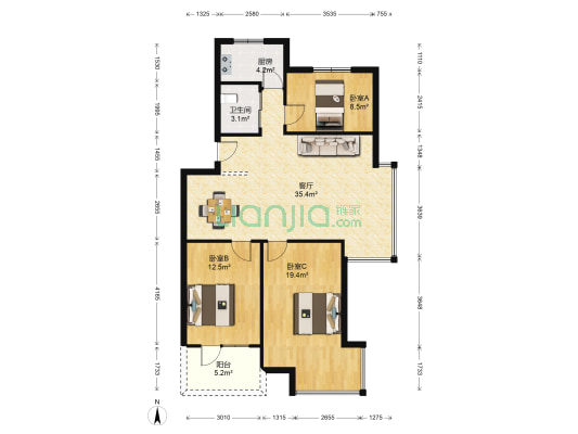 博荣水立方 3室1厅1卫 97平方