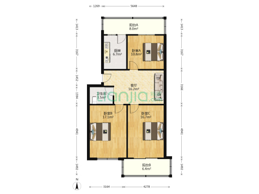 崇智胡同 3室1厅1卫 98平方