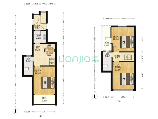 叶家弄 3室1厅2卫 39平方