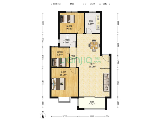 桂花苑 3室1厅1卫 100平方