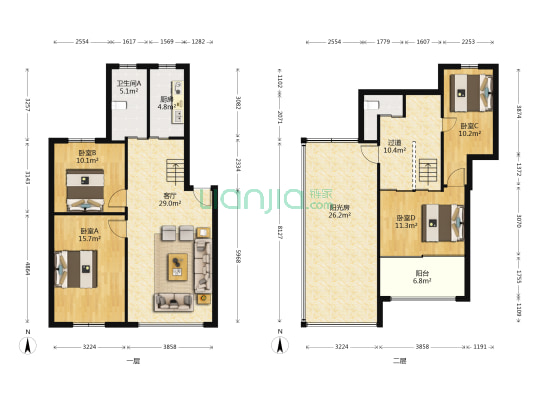 百盛花園南区 4室1厅2卫 116平方