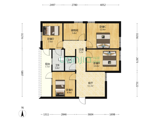 新光里二街 4室1厅2卫 101平方