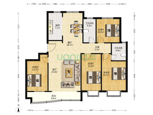 金尊华府 4室2厅2卫 160平方