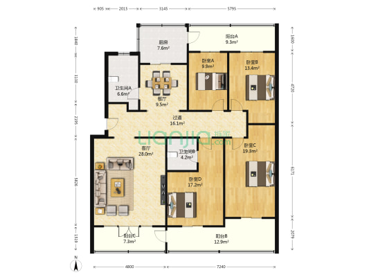 元北路102号 4室2厅2卫 185平方