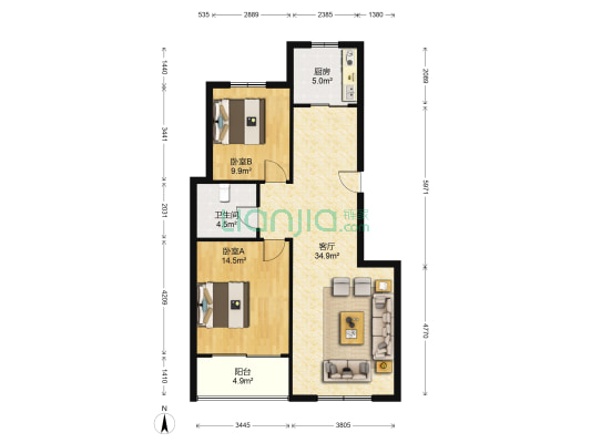 金岭湖尚一品 2室1厅1卫 93平方