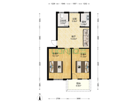 游泳巷18号 2室1厅1卫 62平方