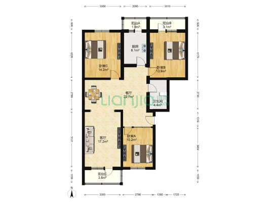 永安东里 3室2厅1卫 124平方