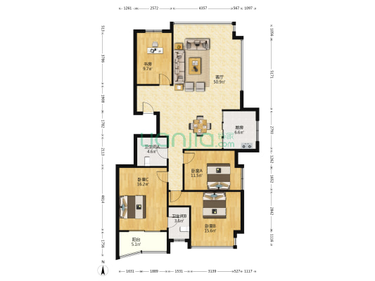 财富广场 4室1厅2卫 158平方