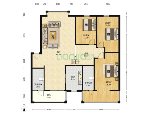 杏林苑 3室1厅2卫 150平方