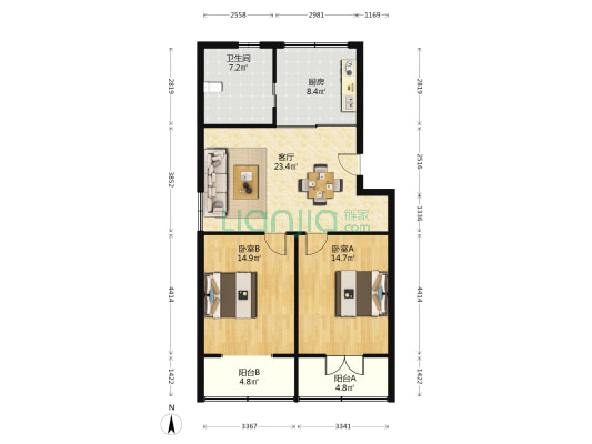 商检局宿舍楼 2室1厅1卫 84平方