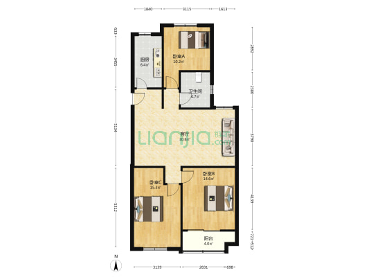 金丰尚城 3室1厅1卫 110平方