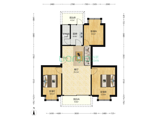 骏峰楼 3室1厅1卫 82平方