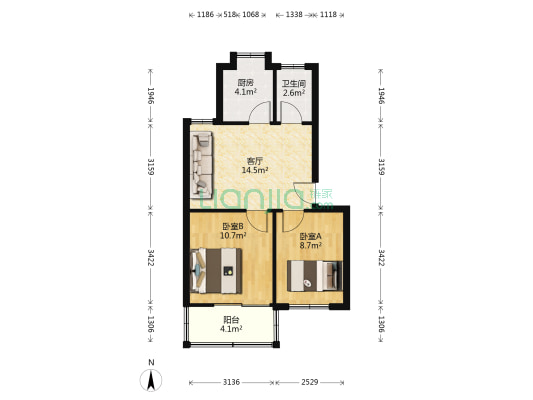 供电西村 2室1厅1卫 55平方