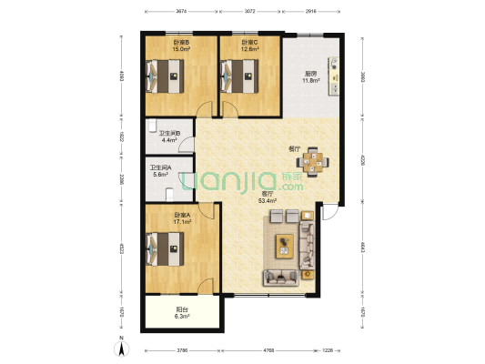联村小区 3室1厅2卫 158平方