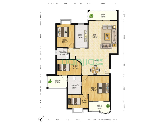 百合苑 4室1厅2卫 150平方