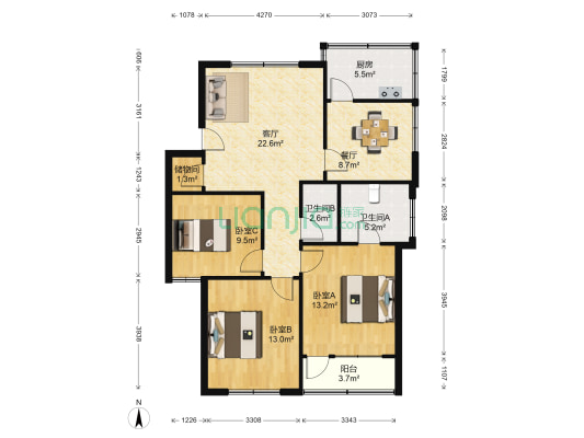 望湖中区 3室2厅2卫 128平方