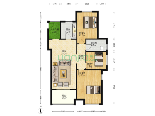 伟星御龙公馆 3室1厅1卫 104平方