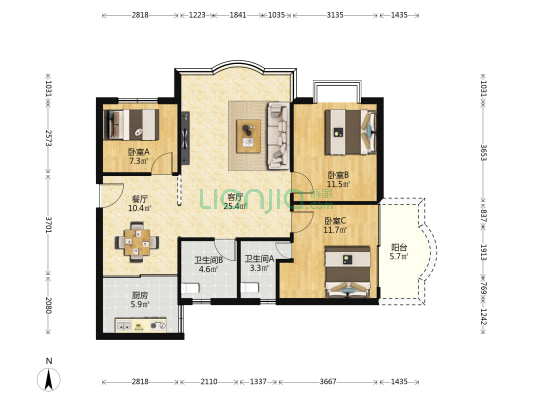 好运来 3室2厅2卫 106平方