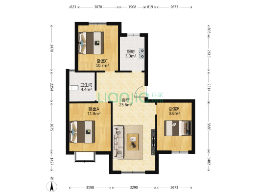 鑫江玫瑰园3期 3室1厅1卫 95平方