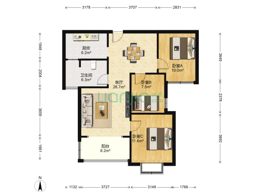丰源·淳和 3室1厅1卫 92平方