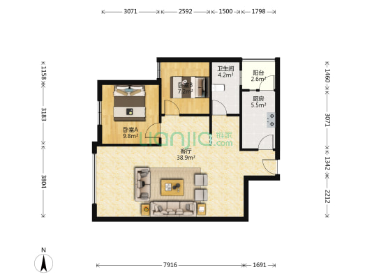 金座蓉城胜景 2室1厅1卫 83平方