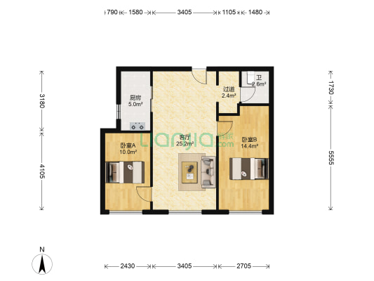 万科新里程 2室1厅1卫 84平方