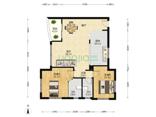 星晨花园二期 2室1厅2卫 92平方