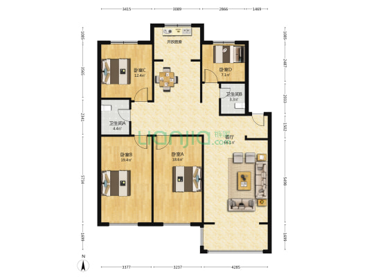 银兴苑 4室1厅2卫 168平方