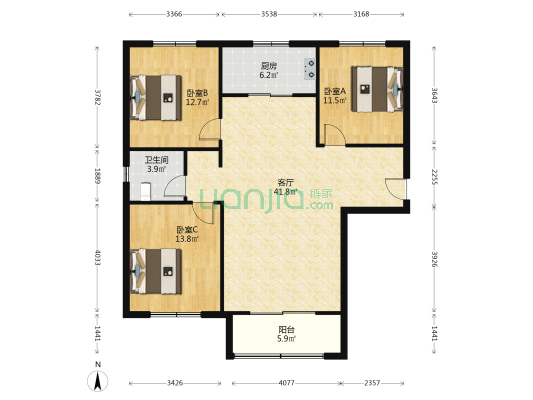 乐居湖畔和园 3室1厅1卫 120平方