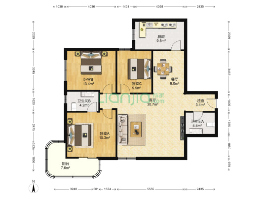 邮政住宅小区 3室2厅2卫 140平方