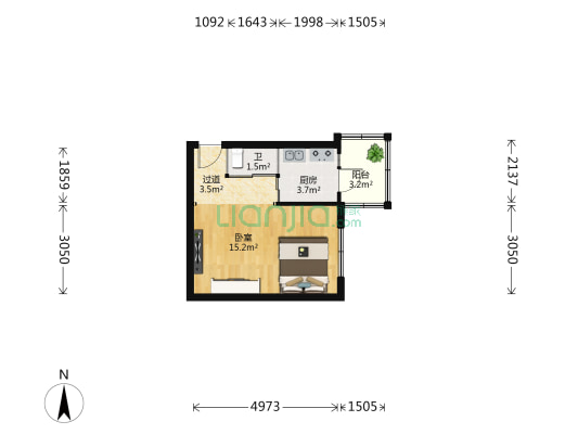一面街 1室0厅1卫 33平方