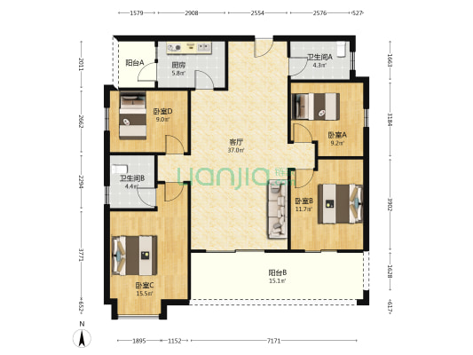 平逸豪庭 4室1厅2卫 139平方