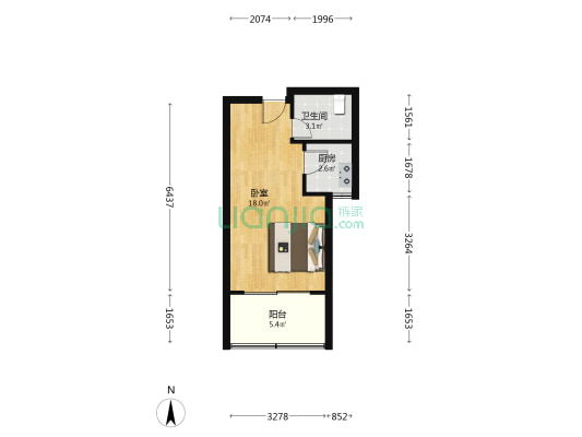 红豆国际北区 1室0厅1卫 35平方