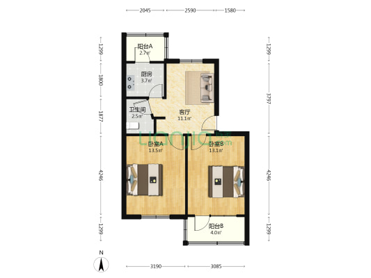 新桥里甲 2室1厅1卫 59平方