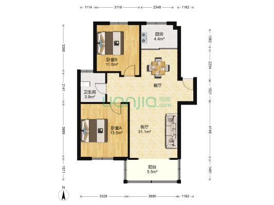 兴裕新村 2室1厅1卫 86平方