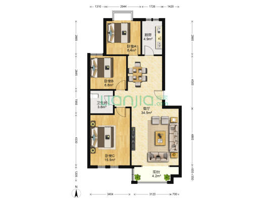 逸树家小区 3室1厅1卫 98平方
